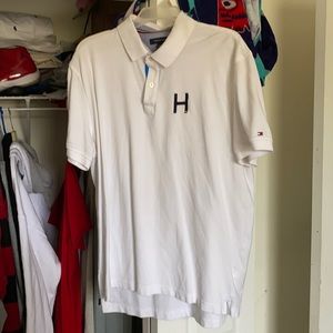White Tommy Hilfiger polo shirt with big H logo